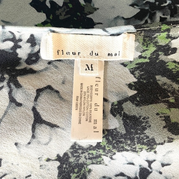 Fleur du Mal Silk Georgette Camisole/PJ Short Set, Blue Floral, Size M - Picture 6 of 7